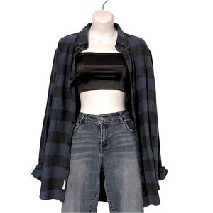 Weatherproof Blue Black Buffalo Plaid Flannel Button Down Long-sleeve Shirt Sz L